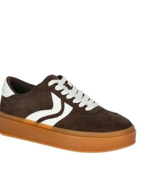 Women's Brown Suede Low-Top Sneakers with White Accents
